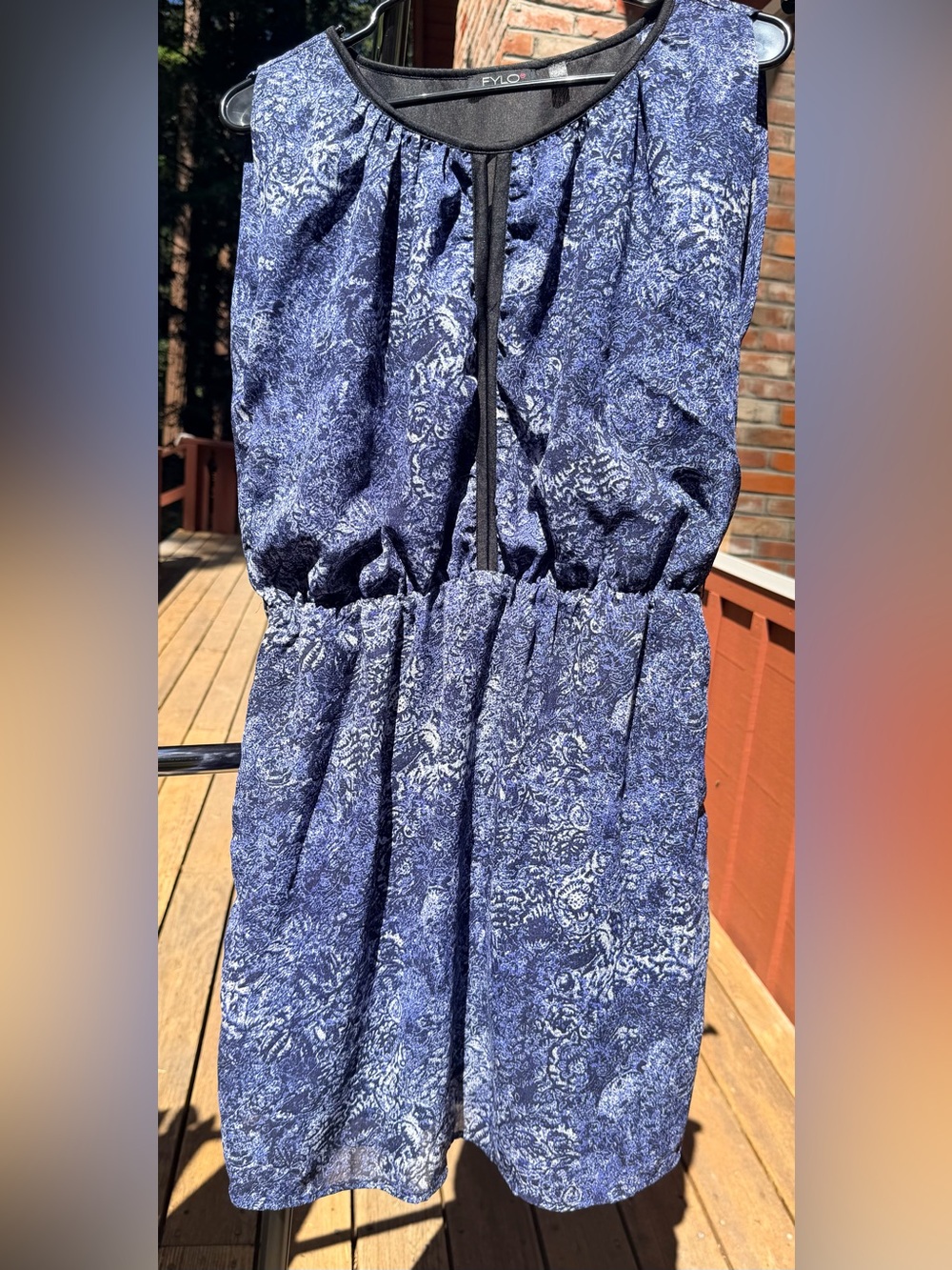 Sleeveless Navy Printed Dress - Blue size Medium